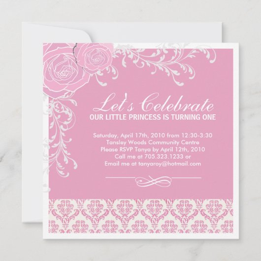  uitnodiging voor een roze verjaardag (Achterkant)