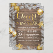 Uitnodiging voor een Rustic Gold Oud en Nieuw-fees (Voorkant / Achterkant)