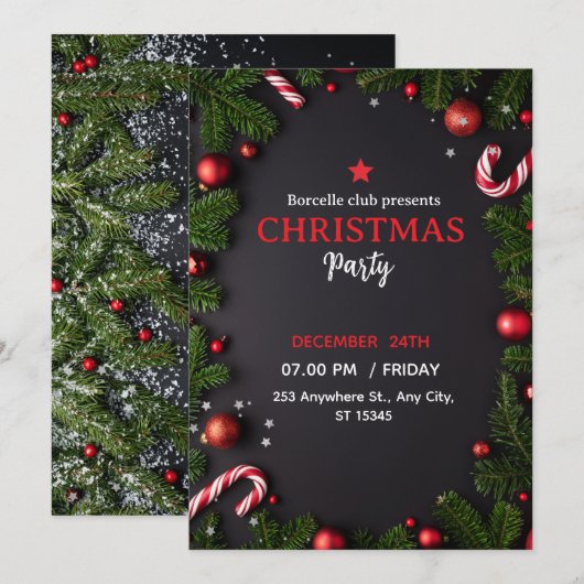 Uitnodiging voor een rustiek kerstfeest met een vr (Voorkant / Achterkant)