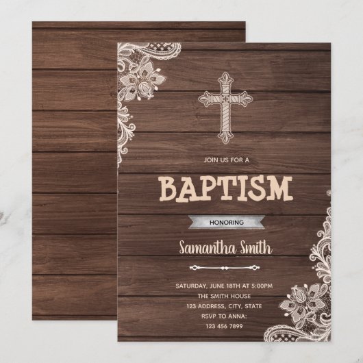 Uitnodiging voor een rustieke doopfeest (Voorkant / Achterkant)