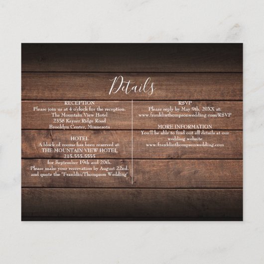 Uitnodiging voor een rustieke fotobruiloft met all (Achterkant)