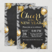 Uitnodiging voor een rustieke gouden oudjaarsavond (Voorkant / Achterkant)