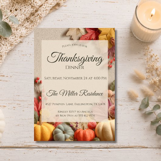 Uitnodiging voor een Rustieke Herfst Thanksgiving-