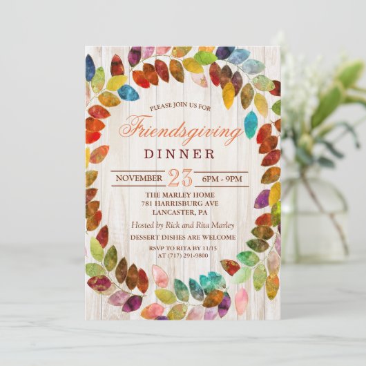 Uitnodiging voor een rustieke herfstbladeren Frien (Staand voorkant)