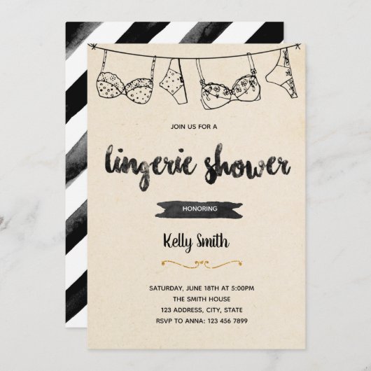 Uitnodiging voor een rustieke lingerie bruidsfeest (Voorkant / Achterkant)