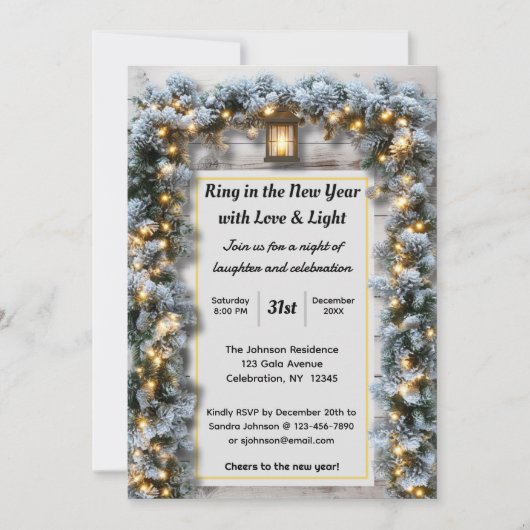 Uitnodiging voor een rustieke Oud en Nieuw-feestje (Voorkant)