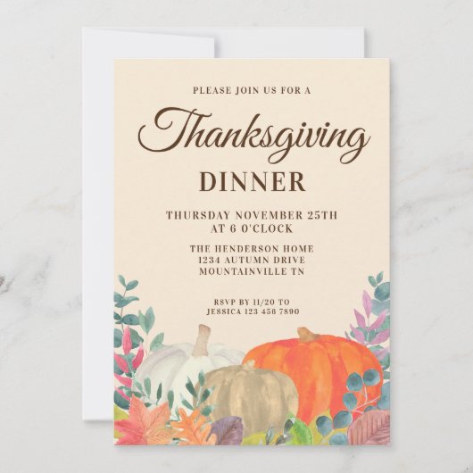 Uitnodiging voor een rustieke pompoen Thanksgiving (Voorkant)