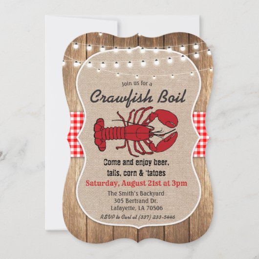 Uitnodiging voor een rustieke rivierkreeft kook (Voorkant)
