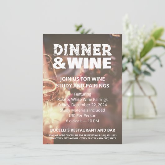 Uitnodiging voor een rustig diner en wijn foto fly (Staand voorkant)