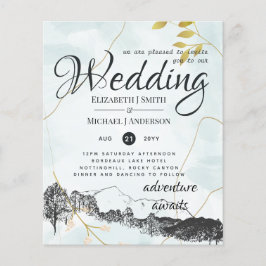 Uitnodiging voor een rustige bergbruiloft met een  flyer