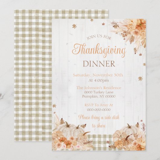 Uitnodiging voor een rustige Thanksgiving-dinerfee (Voorkant / Achterkant)