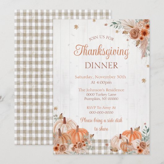 Uitnodiging voor een rustige Thanksgiving-dinerfee (Voorkant / Achterkant)