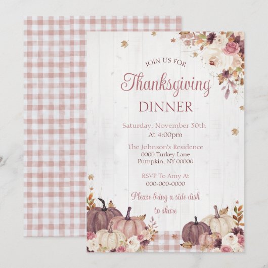 Uitnodiging voor een rustige Thanksgiving-dinerfee (Voorkant / Achterkant)