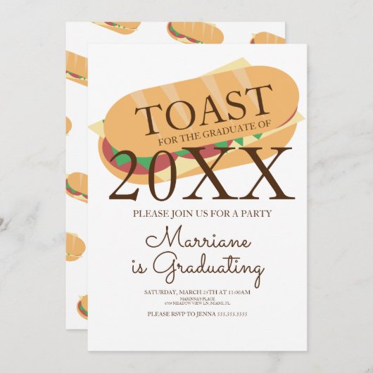 Uitnodiging voor een sandwich sub brunch afstudeer (Voorkant / Achterkant)