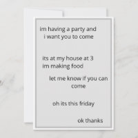 Uitnodiging voor een satirische party met weinig m