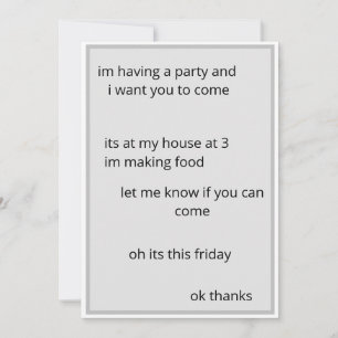 Uitnodiging voor een satirische party met weinig m