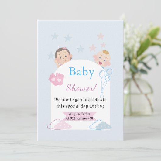 uitnodiging voor een Schattige Baby shower | gende (Staand voorkant)