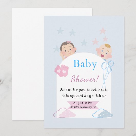 uitnodiging voor een Schattige Baby shower | gende (Voorkant / Achterkant)