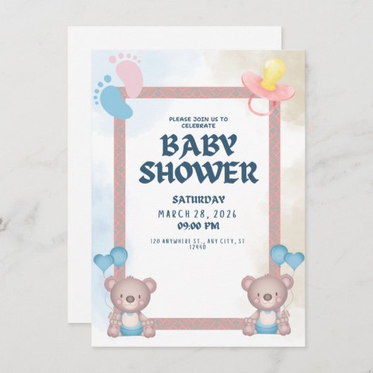 uitnodiging voor een Schattige Baby shower | Sweet (Voorkant / Achterkant)