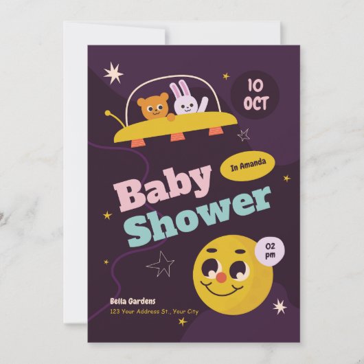 uitnodiging voor een Schattige ruimte-Baby shower (Voorkant)