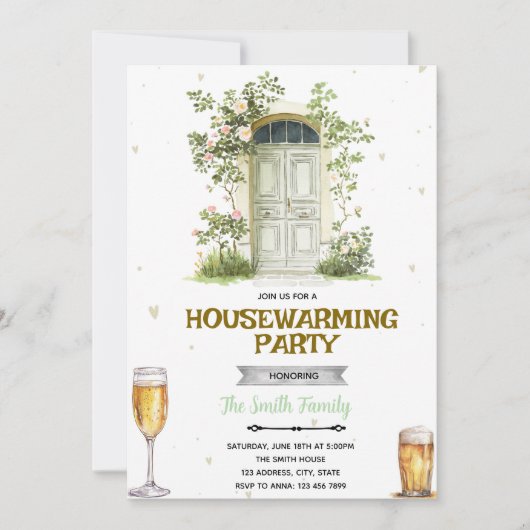 Uitnodiging voor een 'Sip and See' housewarming (Voorkant)