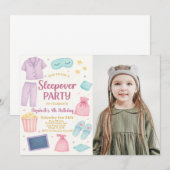 Uitnodiging voor een slaapfeestje met foto (Voorkant / Achterkant)