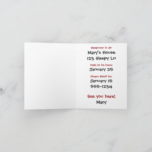 Uitnodiging voor een slaapfeestje met Tuxedo Cat S (Binnen)