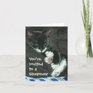 Uitnodiging voor een slaapfeestje met Tuxedo Cat S