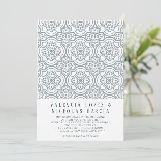 Uitnodiging voor een Spaans Tile Wedding (Staand voorkant)
