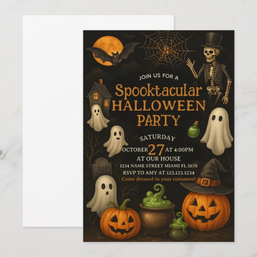Uitnodiging voor een spectaculair Halloweenfeest i (Voorkant / Achterkant)