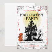 Uitnodiging voor een spookhuis Halloween-feest! (Voorkant / Achterkant)