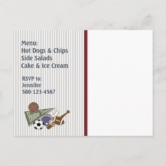 Uitnodiging voor een sportverjaardagsfeestje (Achterkant)