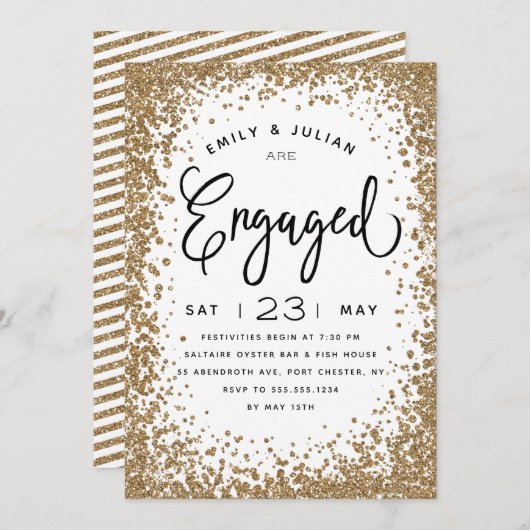 Uitnodiging voor een sprankelende verlovingsfeest (Voorkant / Achterkant)