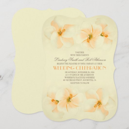 Uitnodiging voor een strandbruiloft met hibiscus (Voorkant / Achterkant)