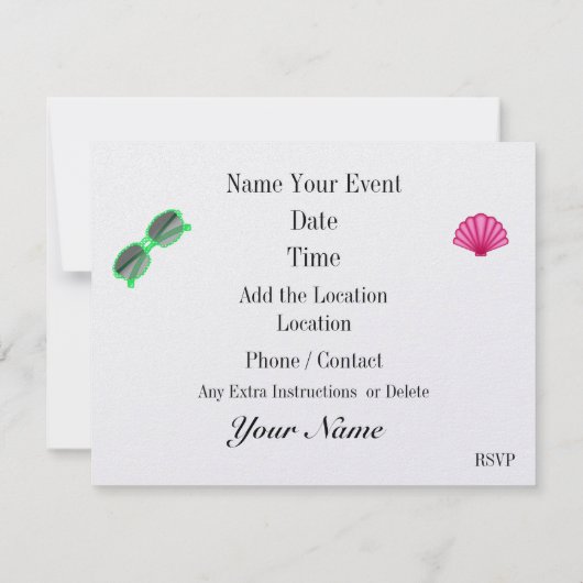 Uitnodiging voor een strandfeest (Achterkant)