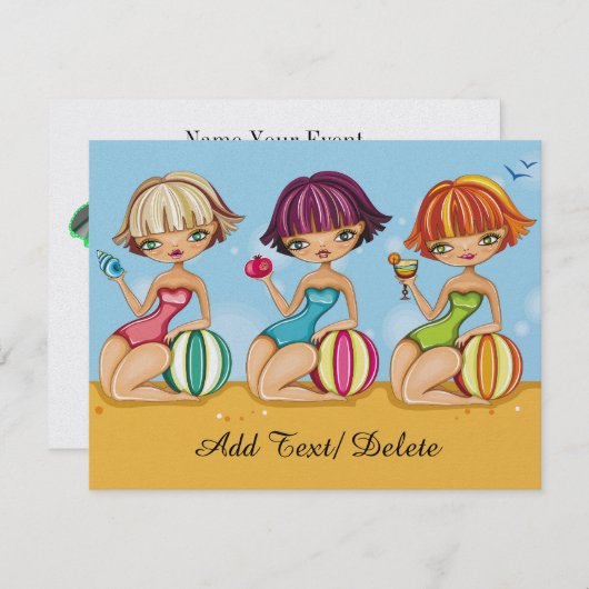 Uitnodiging voor een strandfeest (Voorkant / Achterkant)