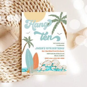 Uitnodiging voor een strandfeest met surfen ter ge
