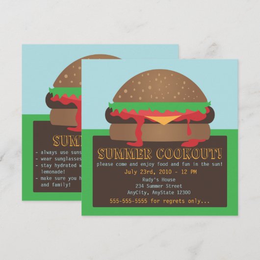 Uitnodiging voor een Summer Cookout Party (Voorkant / Achterkant)