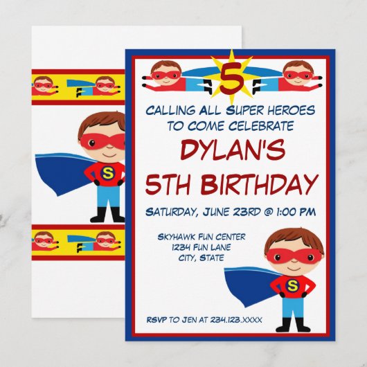 Uitnodiging voor een superheld Comic Book Characte (Voorkant / Achterkant)