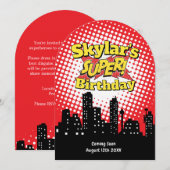 Uitnodiging voor een superheldenfeestje voor kinde (Voorkant / Achterkant)