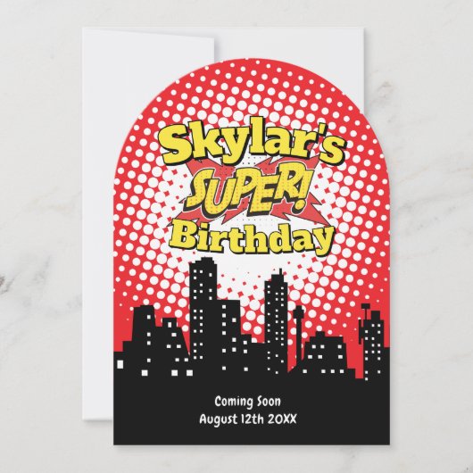 Uitnodiging voor een superheldenfeestje voor kinde (Voorkant)