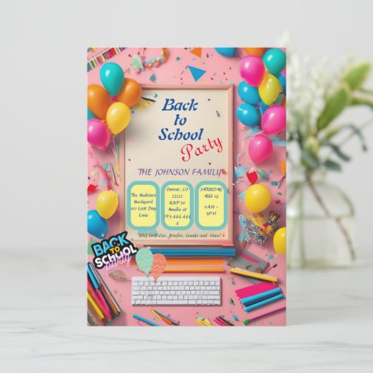 uitnodiging voor een terug-naar-schoolfeest (Staand voorkant)