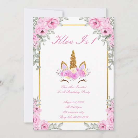 UITNODIGING VOOR EEN TOVERACHIGE EENHOORN VERJAARD (Voorkant)