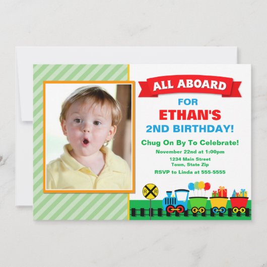 Uitnodiging voor een treinverjaardagsfeestje aan b (Voorkant)