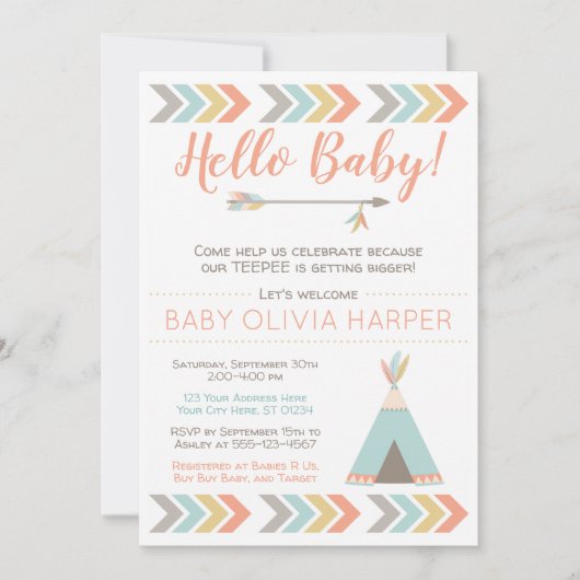 uitnodiging voor een tribaal Baby shower | tipi-st (Voorkant)