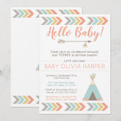 uitnodiging voor een tribaal Baby shower | tipi-st (Voorkant / Achterkant)