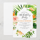 Uitnodiging voor een tropisch bloemen verjaardagsf (Voorkant / Achterkant)