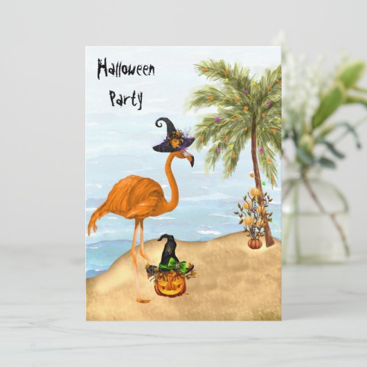 Uitnodiging voor een tropisch Halloween feest (Staand voorkant)