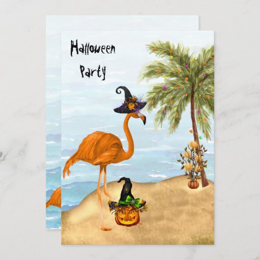 Uitnodiging voor een tropisch Halloween feest (Voorkant / Achterkant)