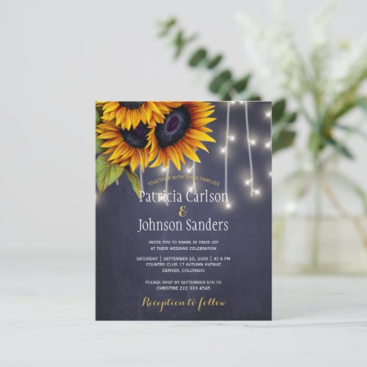 Uitnodiging voor een trouwe bruiloft voor zonneblo (Staand voorkant)